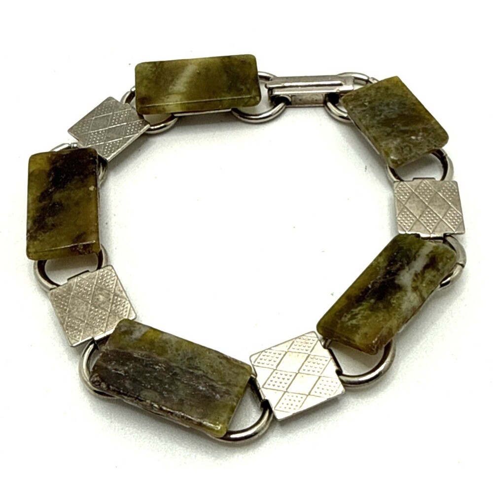 Vintage Connemara Stone Bracelet Silver Tone Links 6 3/4”